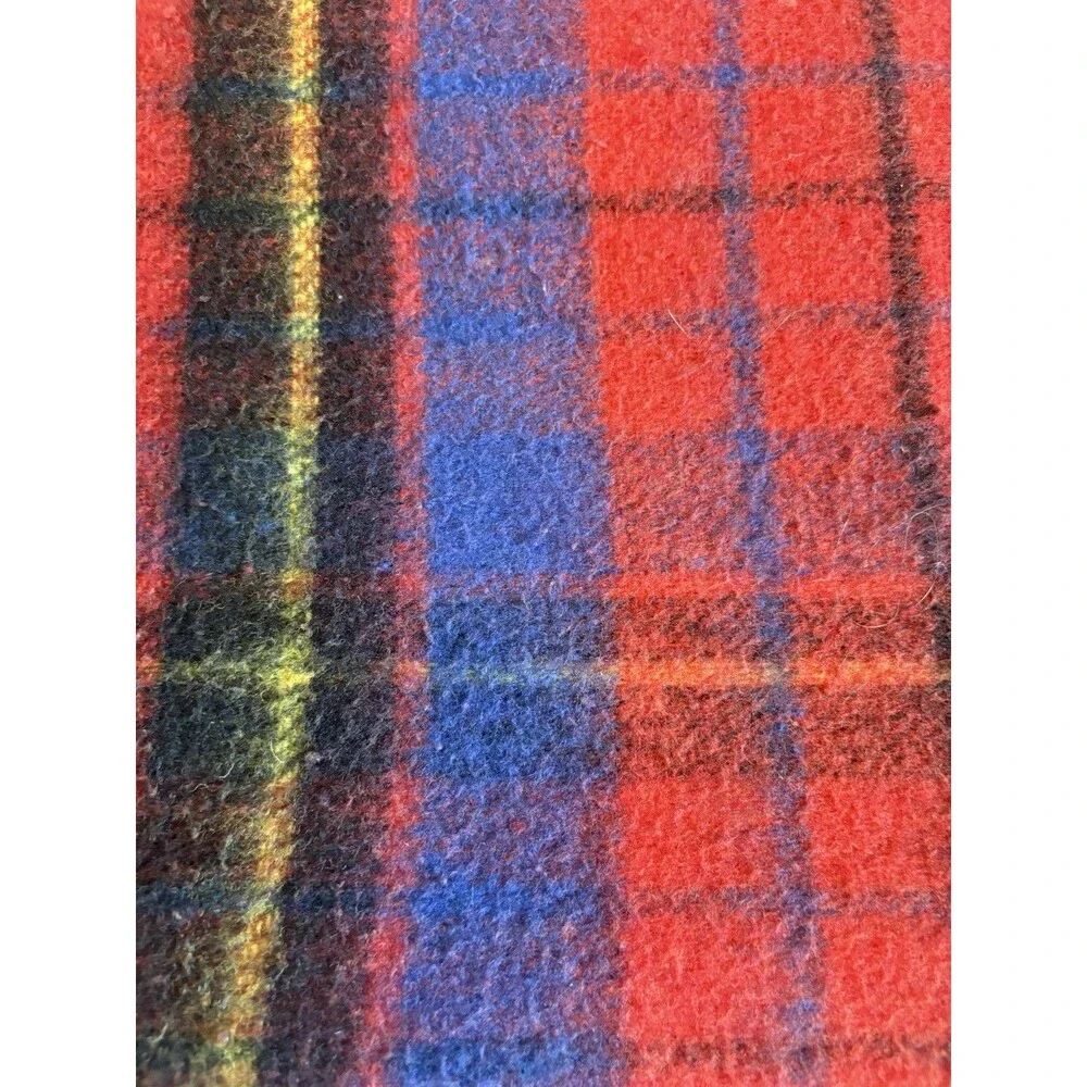 Vintage Acrylic Blanket Plaid Blue Red Black Yellow 70